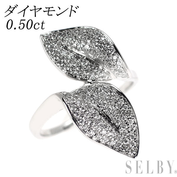 K18WG ダイヤモンド リング 0.50ct 植物 パヴェ
