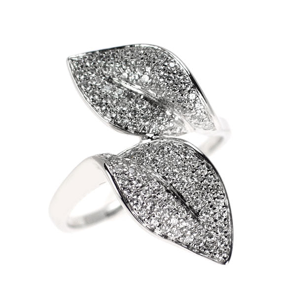 K18WG ダイヤモンド リング 0.50ct 植物 パヴェ