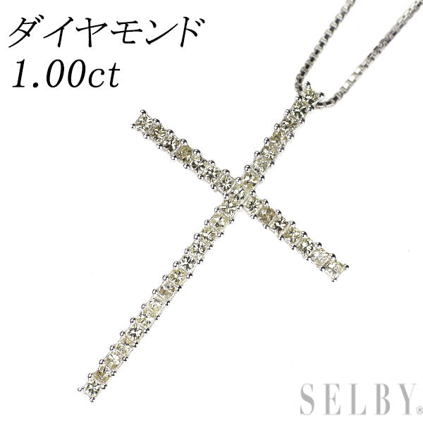 K18WG ダイヤモンド ペンダントネックレス 1.00ct クロス