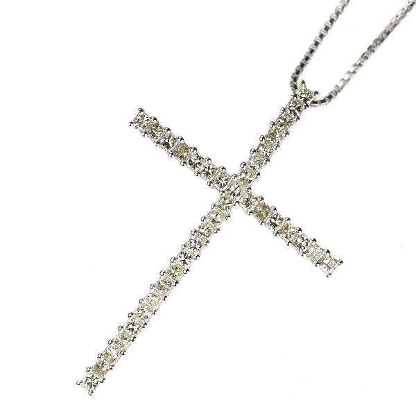 K18WG ダイヤモンド ペンダントネックレス 1.00ct クロス