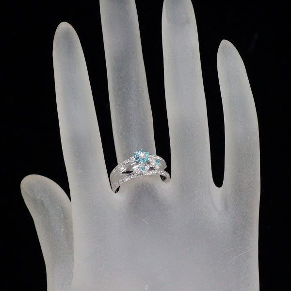 K14WG パライバトルマリン ダイヤモンド リング 0.18ct D0.25ct フラワー