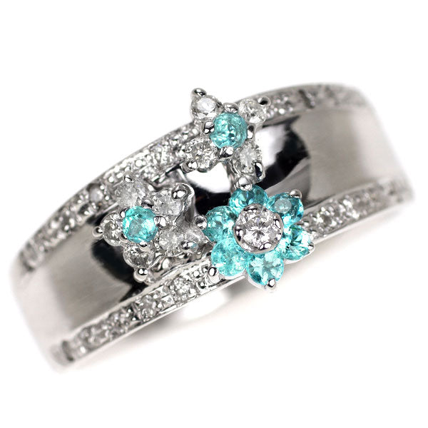 K14WG パライバトルマリン ダイヤモンド リング 0.18ct D0.25ct フラワー