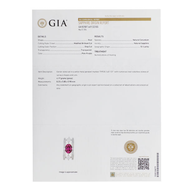 Dr.Handa GEM Pt900/ Pt850 スリランカ産 非加熱パープルサファイア ダイヤモンド ペンダントネックレス 2.48ct D1.01ct