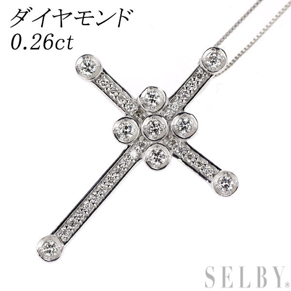 K18WG ダイヤモンド ペンダントネックレス 0.26ct クロス