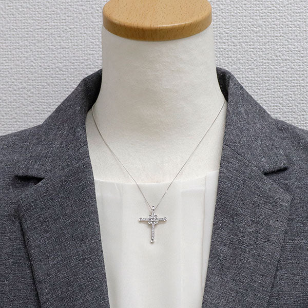 K18WG ダイヤモンド ペンダントネックレス 0.26ct クロス