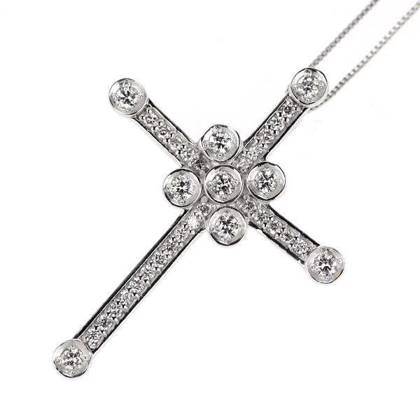 K18WG ダイヤモンド ペンダントネックレス 0.26ct クロス