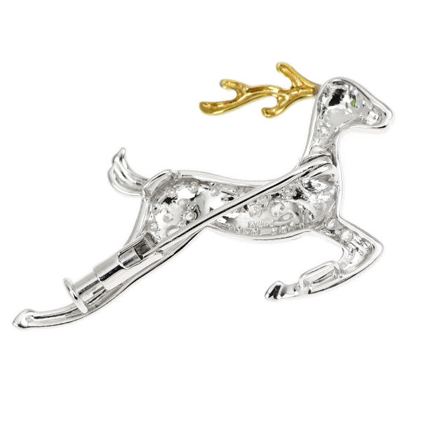 K18YG/WG グリーンガーネット ダイヤモンド ブローチ 0.01ct D0.30ct トナカイ