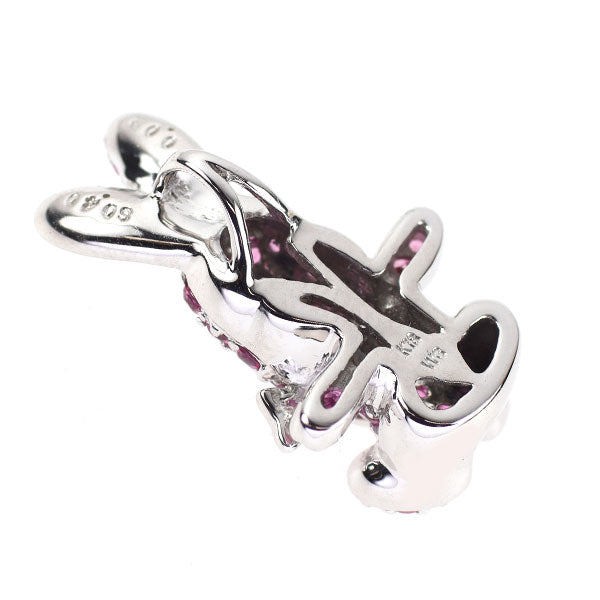 K18WG ピンクサファイア ブラックダイヤモンド ペンダントトップ 0.40ct D0.02ct うさぎ