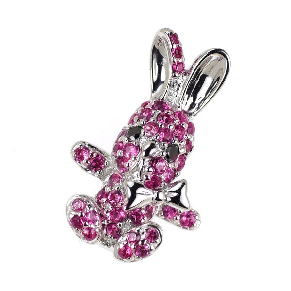 K18WG ピンクサファイア ブラックダイヤモンド ペンダントトップ 0.40ct D0.02ct うさぎ