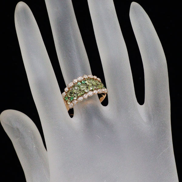 ブラックコーティング/ K18PG ローズカットペリドット グリーンガーネット ダイヤモンド リング 1.650ct D0.421ct