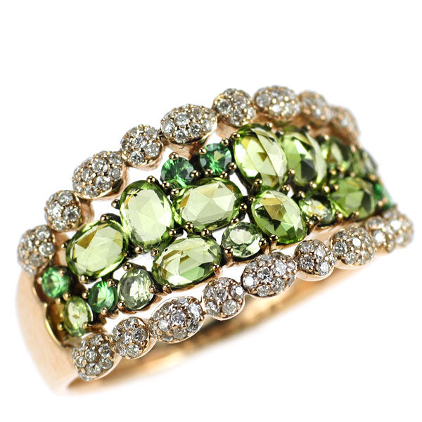 ブラックコーティング/ K18PG ローズカットペリドット グリーンガーネット ダイヤモンド リング 1.650ct D0.421ct