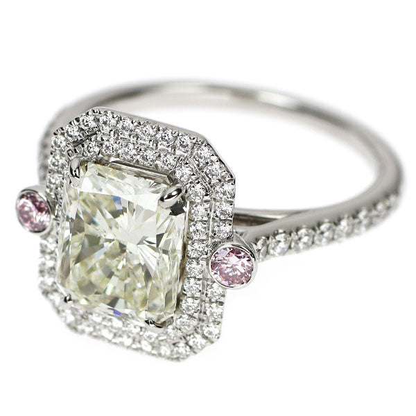 NADIA Pt950 LDH 天然イエローダイヤモンド リング 3.047ct VLY SI2 PD0.12ct D0.59ct 日ソ付