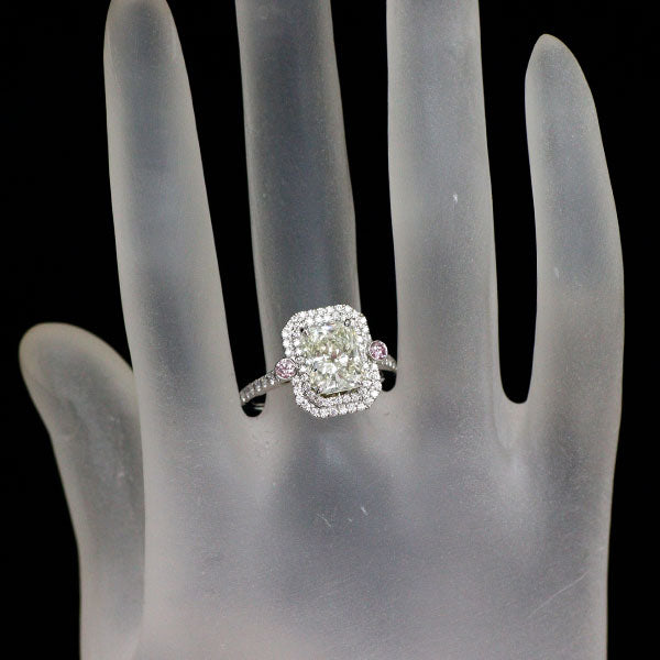 NADIA Pt950 LDH 天然イエローダイヤモンド リング 3.047ct VLY SI2 PD0.12ct D0.59ct 日ソ付