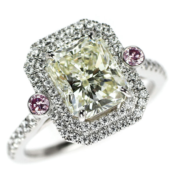 NADIA Pt950 LDH 天然イエローダイヤモンド リング 3.047ct VLY SI2 PD0.12ct D0.59ct 日ソ付