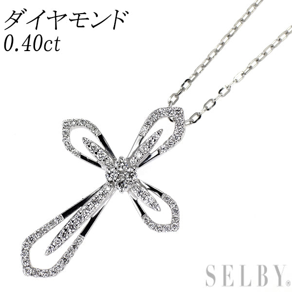 K18WG/ Pt850 ダイヤモンド ペンダントネックレス 0.40ct  クロス