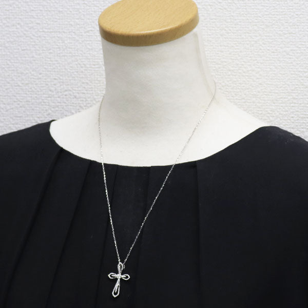 K18WG/ Pt850 ダイヤモンド ペンダントネックレス 0.40ct  クロス