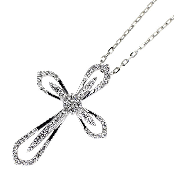 K18WG/ Pt850 ダイヤモンド ペンダントネックレス 0.40ct  クロス