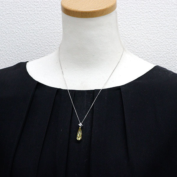 K18YG/WG イエローベリル ダイヤモンド ペンダントネックレス 3.16ct 0.16ct