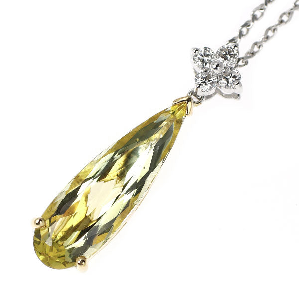 K18YG/WG イエローベリル ダイヤモンド ペンダントネックレス 3.16ct 0.16ct