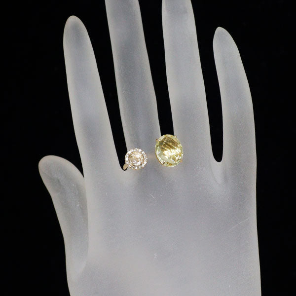 K18YG イエロー/ホワイト クオーツ ダイヤモンド リング 3.71ct 0.70ct D0.11ct ムービングストーン入り