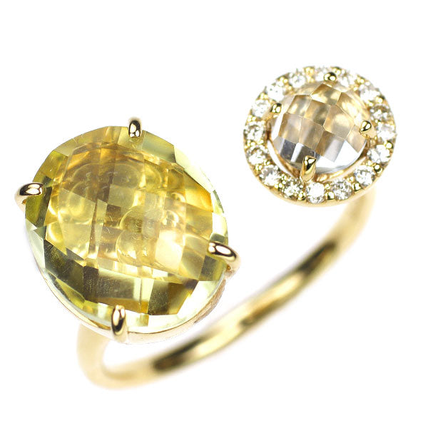 K18YG イエロー/ホワイト クオーツ ダイヤモンド リング 3.71ct 0.70ct D0.11ct ムービングストーン入り