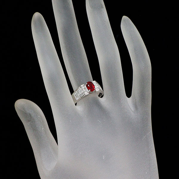 Pt900 ビルマ産ピジョンブラッド ルビー ダイヤモンド リング 1.03ct D1.00ct ミステリーセッティング