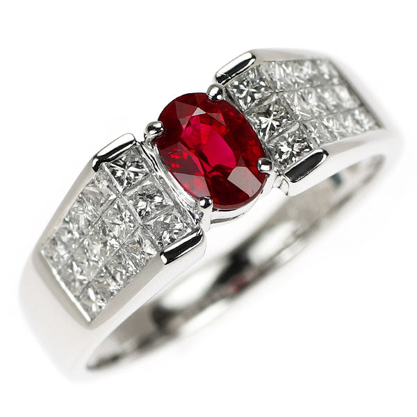 Pt900 ビルマ産ピジョンブラッド ルビー ダイヤモンド リング 1.03ct D1.00ct ミステリーセッティング