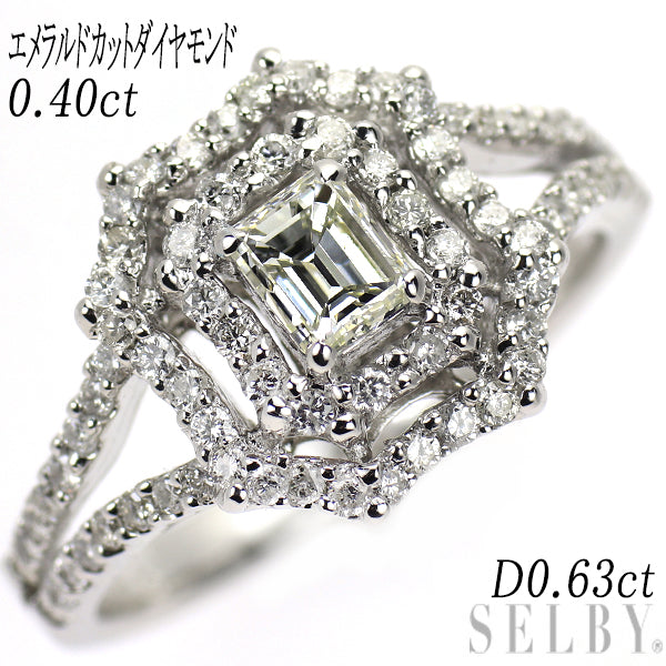 K18WG エメラルドカット ダイヤモンド リング 0.40ct D0.63ct