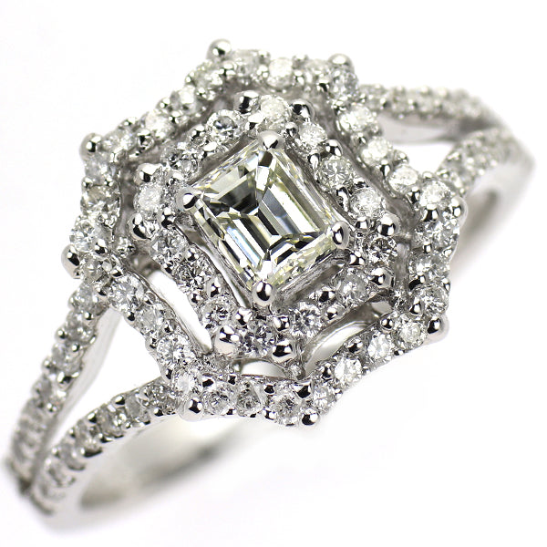 K18WG エメラルドカット ダイヤモンド リング 0.40ct D0.63ct