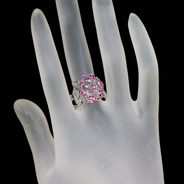 K18WG ピンク サファイア リング 0.55ct フラワー 薔薇