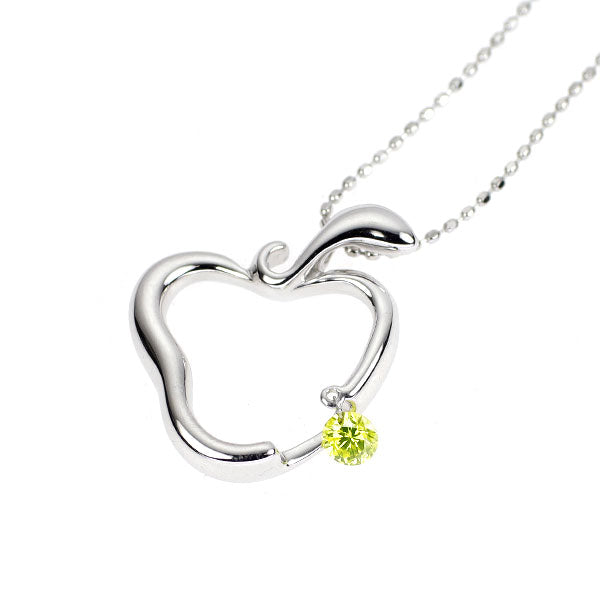 K18WG トリートイエローグリーンダイヤモンド ペンダントネックレス 0.13ct りんご