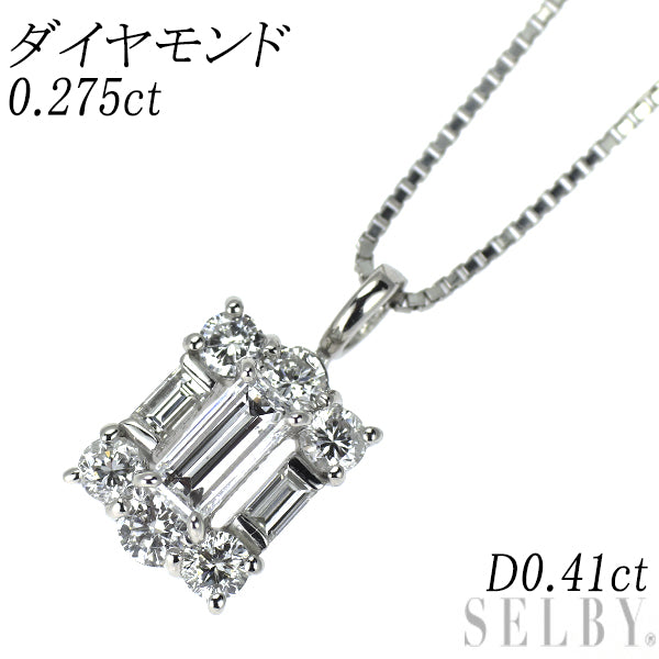Pt900/ Pt850 バケットカット ダイヤモンド ペンダントネックレス 0.275ct D0.41ct