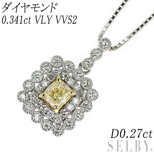 K18YG/Pt900/Pt850 ラディアントカット ダイヤモンド ペンダントネックレス 0.341ct VLY VVS2 D0.27ct