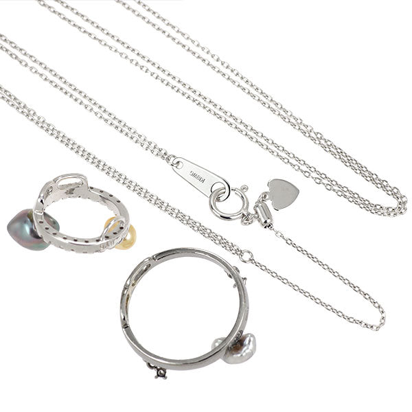 ブラックメッキ/ K18WG 南洋ケシ真珠 ダイヤモンド ペンダントネックレス 幅約4.2-6.6mm D0.21ct 3Way