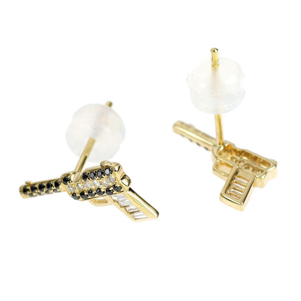 K18YG ブラック/カラーレス ダイヤモンド ピアス 0.18ct ピストル/拳銃