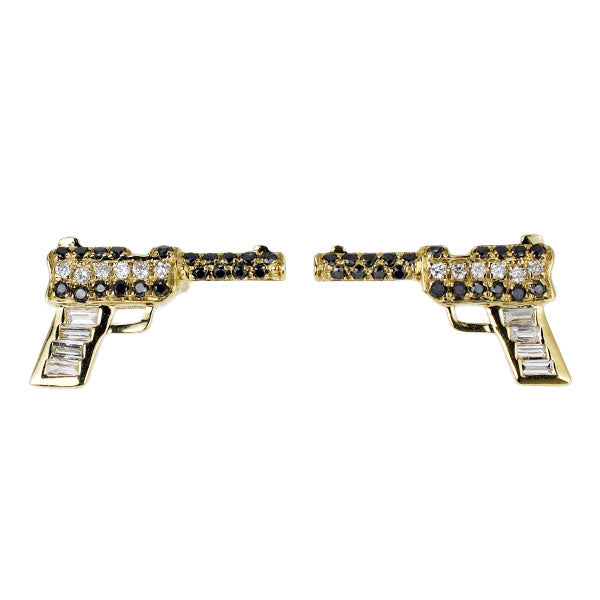 K18YG ブラック/カラーレス ダイヤモンド ピアス 0.18ct ピストル/拳銃