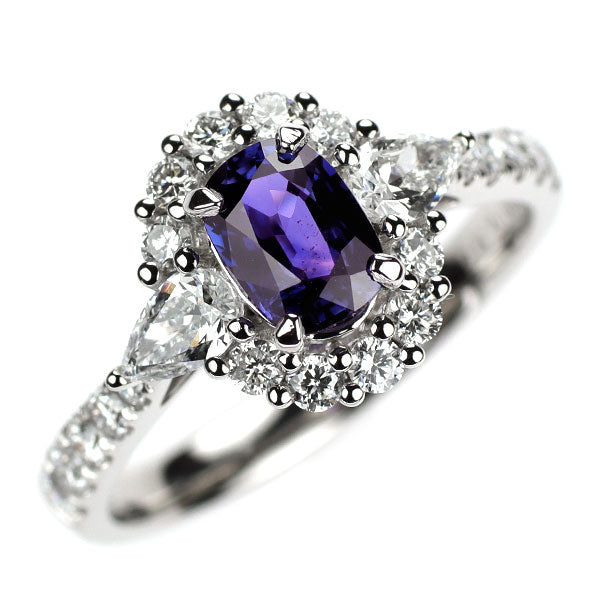 Pt900 非加熱カラーチェンジサファイア ダイヤモンド リング 0.95ct D0