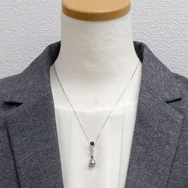 TASAKI 淡水真珠 約4mm-4.5mm ネックレス K18WG 田崎真珠 K18WG 淡水 真珠/パール アメジスト アクアマリン サファイア