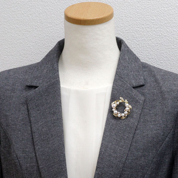 ミキモト K18YG アコヤ真珠 ダイヤモンド ブローチ 径約3.3-7.4mm