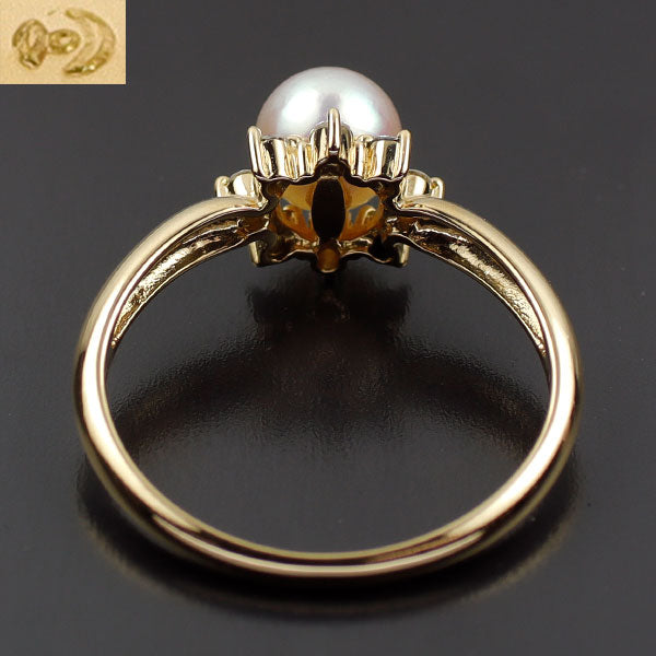 田崎真珠 K18YG アコヤ真珠 ダイヤモンド リング 0.08ct 径約 5.4mm