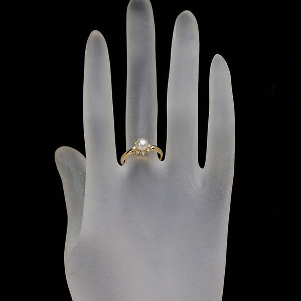 田崎真珠 K18YG アコヤ真珠 ダイヤモンド リング 0.08ct 径約 5.4mm