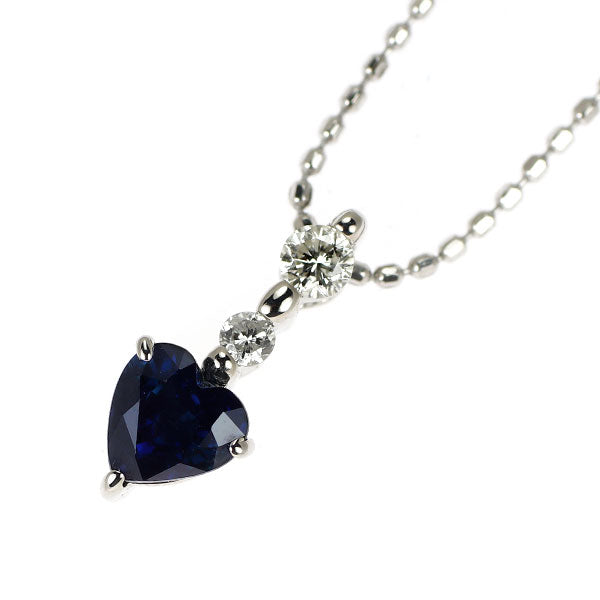 K14WG ハートシェイプ サファイア ダイヤモンド ペンダントネックレス 0.51ct