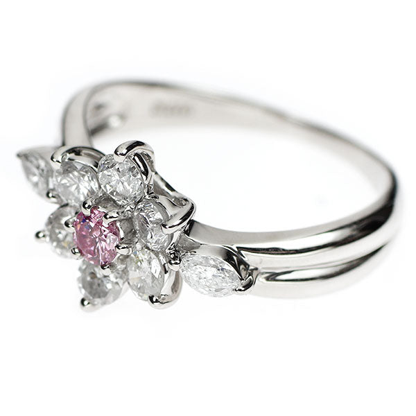 Pt900 天然ピンクダイヤモンド リング 0.103ct FIPP I2 D0.70ct フラワー