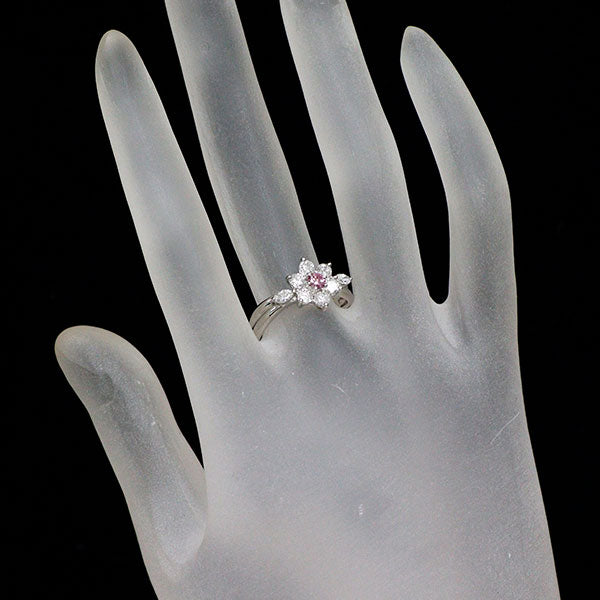 Pt900 天然ピンクダイヤモンド リング 0.103ct FIPP I2 D0.70ct フラワー