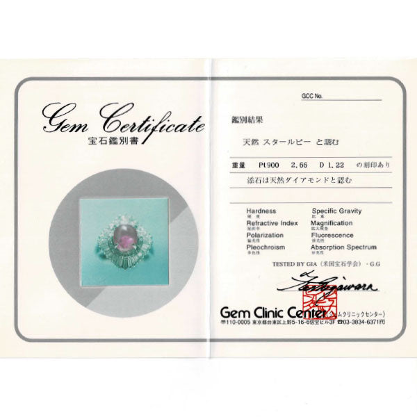 Pt900 スター ルビー ダイヤモンド リング 2.66ct D1.22ct