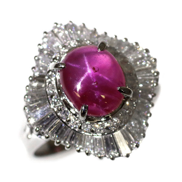 Pt900 スター ルビー ダイヤモンド リング 2.66ct D1.22ct
