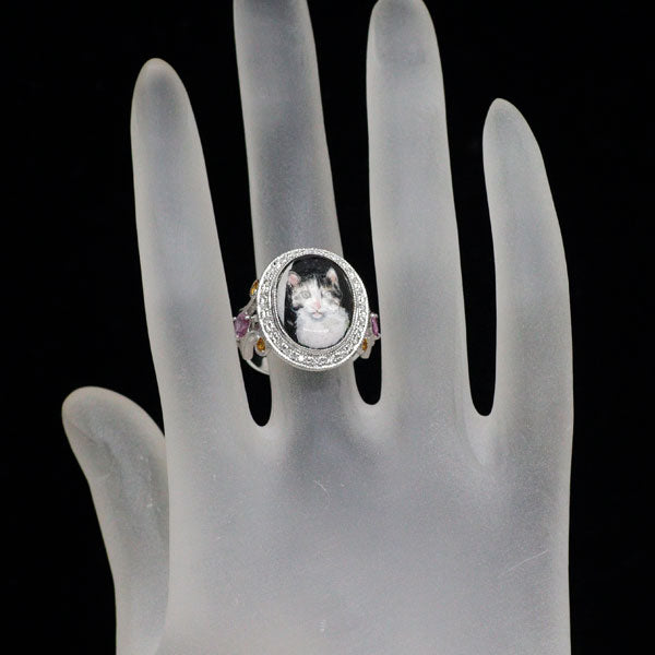 エマイユ/K18WG カラーサファイア ダイヤモンド リング 0.747ct 0.271ct 猫