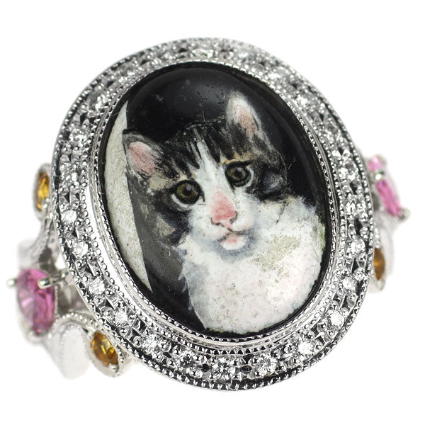 エマイユ/K18WG カラーサファイア ダイヤモンド リング 0.747ct 0.271ct 猫