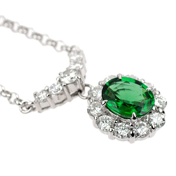 Pt900/ Pt850 グリーンガーネット ダイヤモンド ペンダントネックレス 1.03ct 0.86ct
