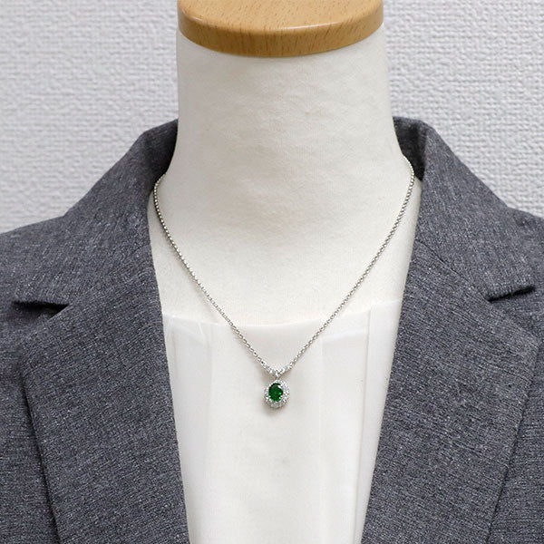 Pt900/ Pt850 グリーンガーネット ダイヤモンド ペンダントネックレス 1.03ct 0.86ct